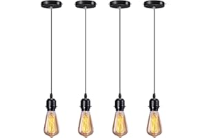 Elibbren Industrial Mini Pendant Light Kit E26 E27 Base Edison Vintage Style Black Cord Hanging Light Fixture with UL Lamp Holder for Kitchen Bedroom Home Corridor Studio Office 4 Pack