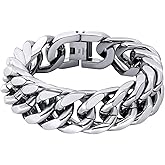 8/12/17mm Wide Cuban Link Bracelet for Men Father Gift 18K Gold/Black Plated Stainless Steel Bracelets 7.4-9 Inches(Gift Wrapped)