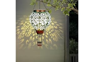 Stargarden Hot Air Balloon Solar Lantern, Butterfly Hollow Out Metal Hot Air Balloon Decorations, Green Hanging Solar Lantern, Waterproof Solar Outdoor Lights for Porch Decor