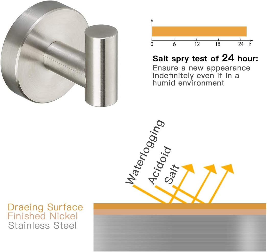 GAPPO 3 Piece Bathroom Hardware Accessories Set Brushed Nickel SUS 304 Stainless Steel Wall Mounted Hand Towel Ring Toilet Paper Holder Robe Hook: Home & Kitchen