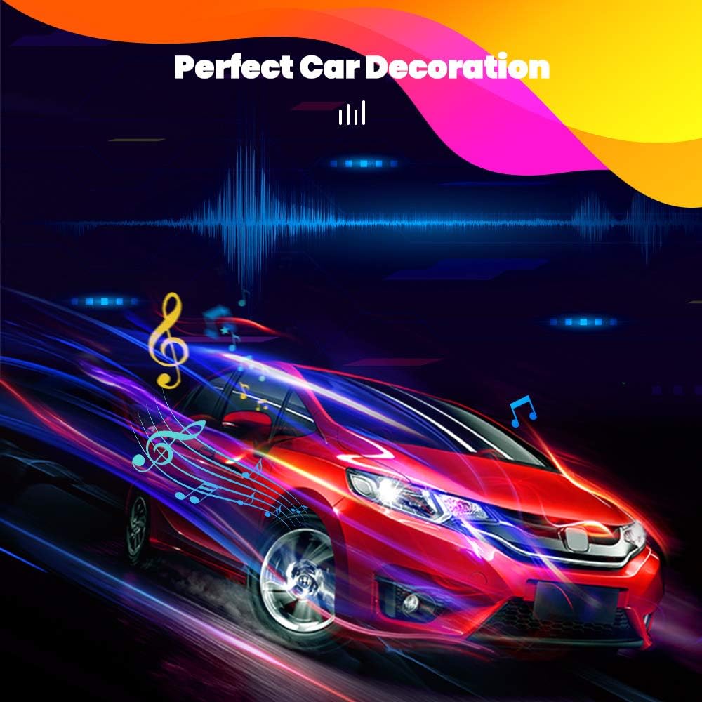 Tsumbay Interior Car Lights 4pcs 48 LED Car LED Strip Lights APP Controller IP67 Waterproof Lighting Kits with Sound Active Multi DIY Color Music with Car Charger, DC 12V - Decorations: Automotive