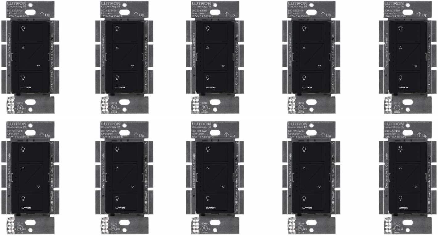 Photo 1 of Lutron Caseta Original Smart Dimmer Switch (Lutron Smart Hub Required), for LED Lights, 150 Watt, Single-Pole/3-Way, No Neutral Required, PD-6WCL-BL, Black, 10 Pack