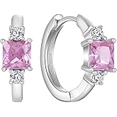 Raymard 925 Sterling Silver Hoop Earrings for Women, 5x5MM Square Cut Birthstone Huggie Earrings, 18K White Gold Plated Jewelry for Women