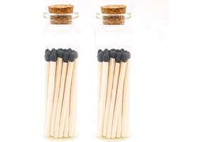 River Birch Matches in The Bottle with Striker - Decorative Home Matches with Glass Match Holder - Set of 2 Bottles with Safety Matches - Black Tip, 2 Inches, 40 Matches
