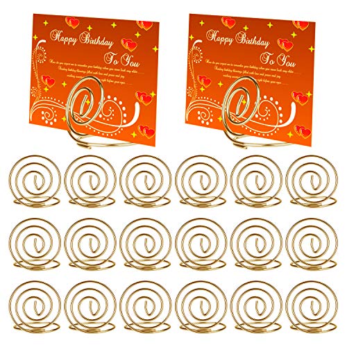 [20 Pack] Table Card Holders, AKWOX 1.38 inch Ring Shape Wire Place Card Holders Table Number Holders Table Pictures Stand for Place Cards Wedding Office Name Memo Menu Clips (Gold) - Thumbnail 5