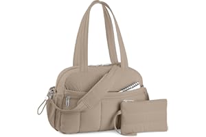 TOPDesign Travel Duffel Bag for Women, Puffer Gym Bag Sports Tote with Wet Pocket, Carry On Weekender with Luggage Sleeve (Camel)