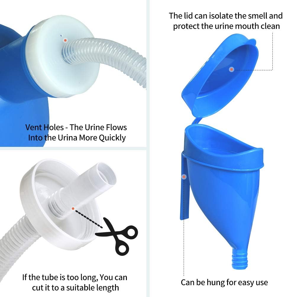 [ 2020 Upgrade - Unisex Urinal ] Seneme 2000ML Female Urinals Portable Urinal for Women & Men Hospital Home Camping Car Travel Bedside Urinals for Men Spill Proof with Lid and Long Tube (Blue): Health & Personal Care