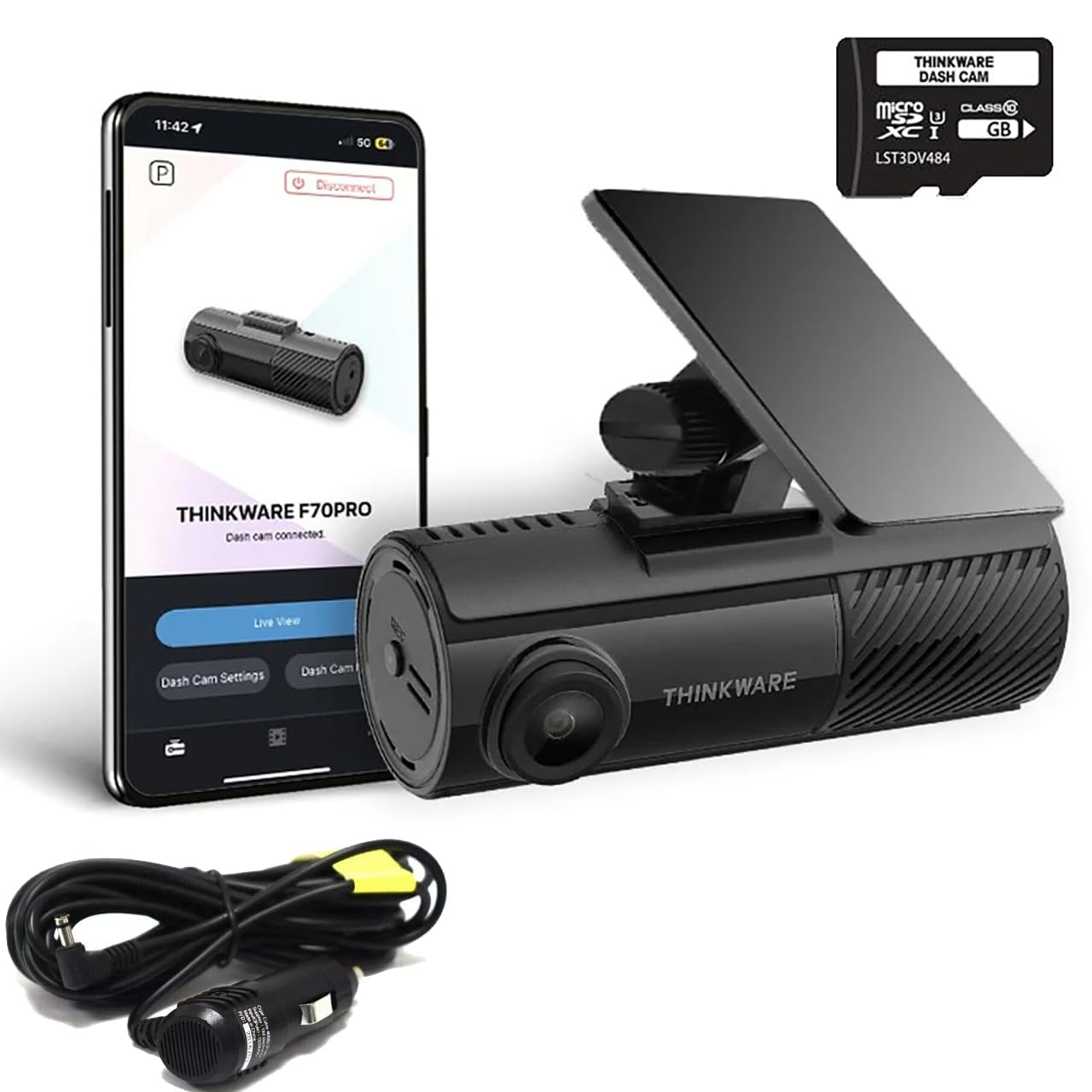 Thinkware F70 PRO Dash Cam Full 1080p Front Car Camera Dashcam - Wi-Fi, Bluetooth, Parking Mode, Includes 32GB SD Card, Plug & Play Car Charger