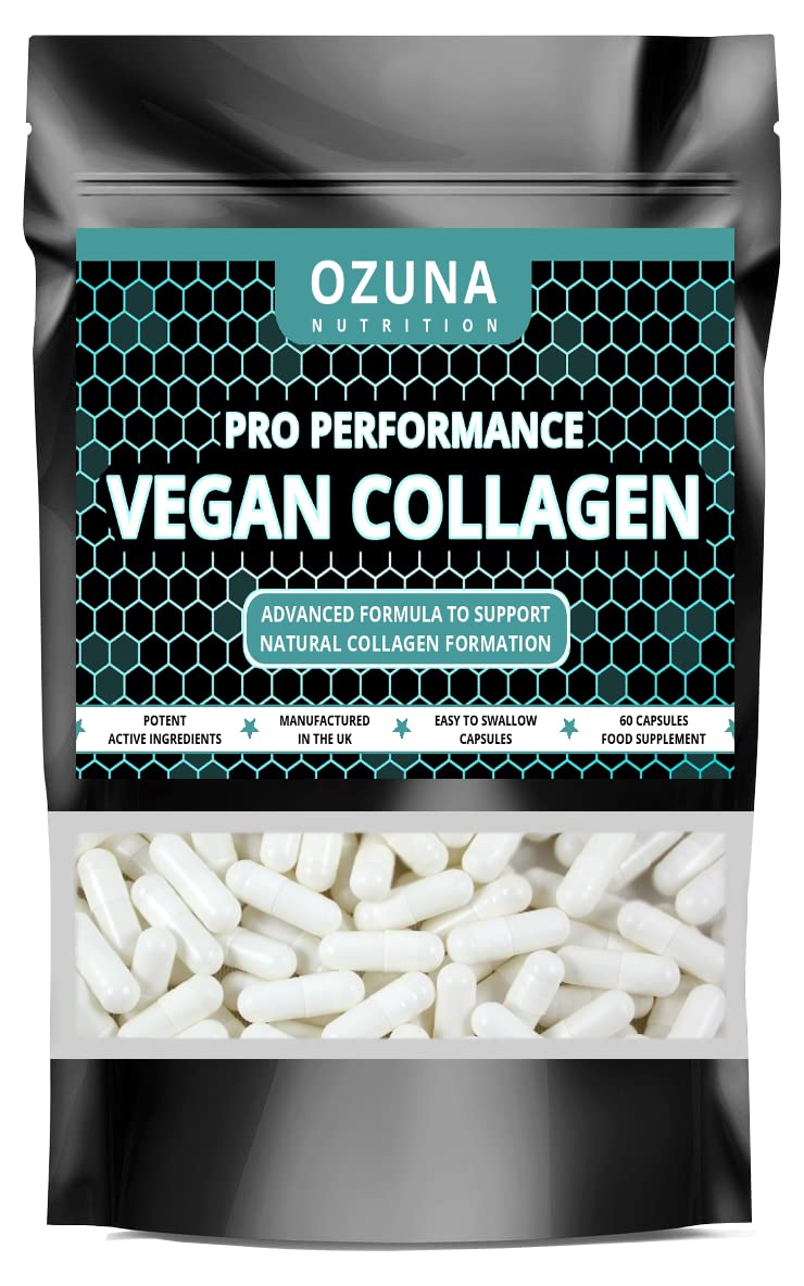 Vegan Collagen Booster - 30 Day Supply - Plant-Based Vegetarian Collagen Builder Supplement - Keratin & Elastin Support for Skin, Hair, Nails & Joints - Vegetarian Capsules