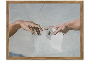 INCH SUNSHINE ART Funny Bathroom Wall Art, Vintage Eclectic Restroom Sign Wall Decor Paintings, Funky Handing Toilet Paper Canvas Prints Artwork Pictures 10x8 inch Wood Framed