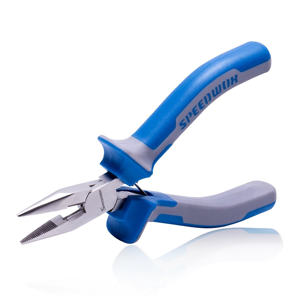 SPEEDWOX Long Nose Pliers Wire Cutters 5 Inches Micro Side Cutting with Spring Fine Pliers Precision Jewelry Making Tool Serrated Jaws Professional Handle Craft Chrome Vanadium Steel