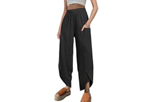 Caracilia Women Casual Linen High Waisted Wide Leg Baggy Palazzo Capri Pants Summer 2024 Trendy Outfits