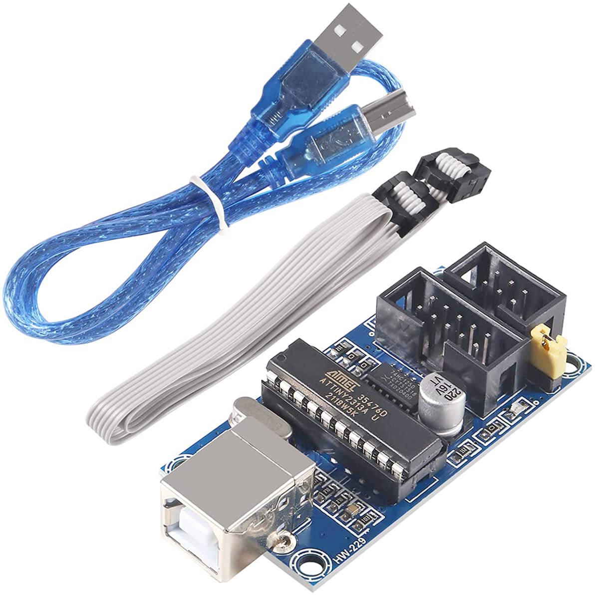 Youmile USBtinyISP AVR ISP Programmer with 6pin to 10pin Programming Cable, USB 2.0 B-USB Cable for Arduino Bootloader, Compatible with Windows, macOS, Linux