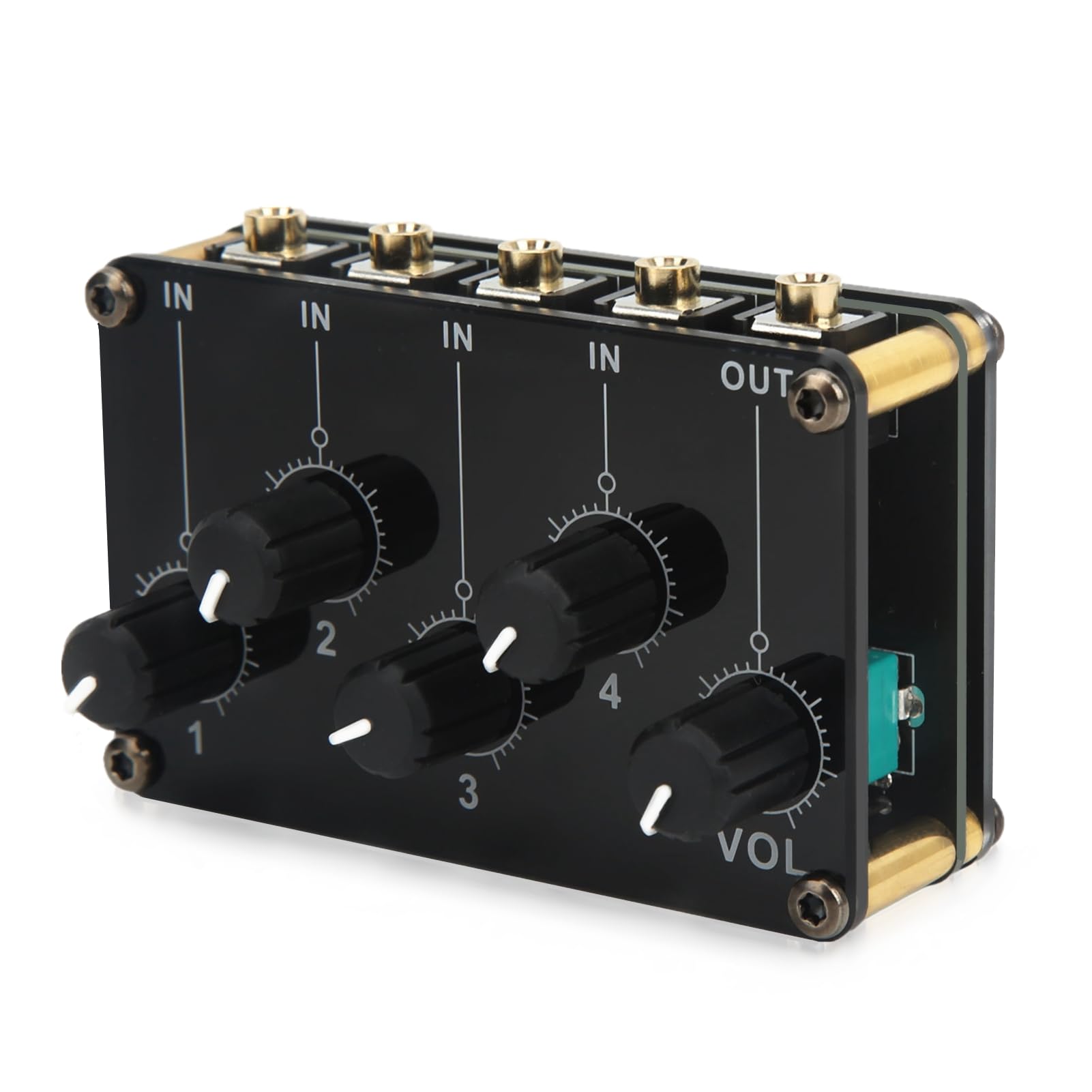 4 Channel Audio Mixer, 4 Input 1 Output Mini Sound Board Console Portable Passive Stereo Audio Mixer Musical Instrument Gift