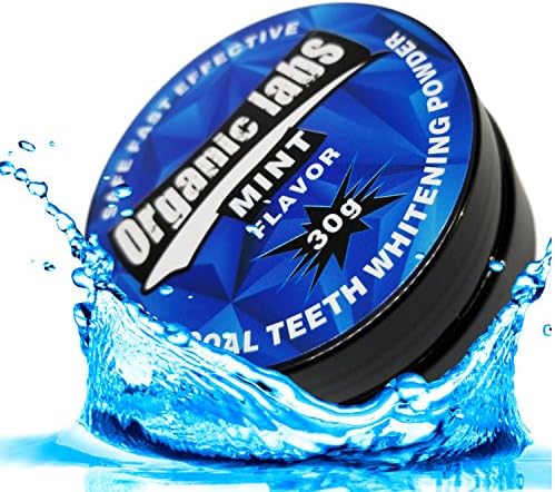 Organic Labs Teeth Whitening Mint Flavored Activated Charcoal Powder - Safest way to naturally clean polish and whiten your teeth, Improve your gum health and freshens the breath. Premium quality