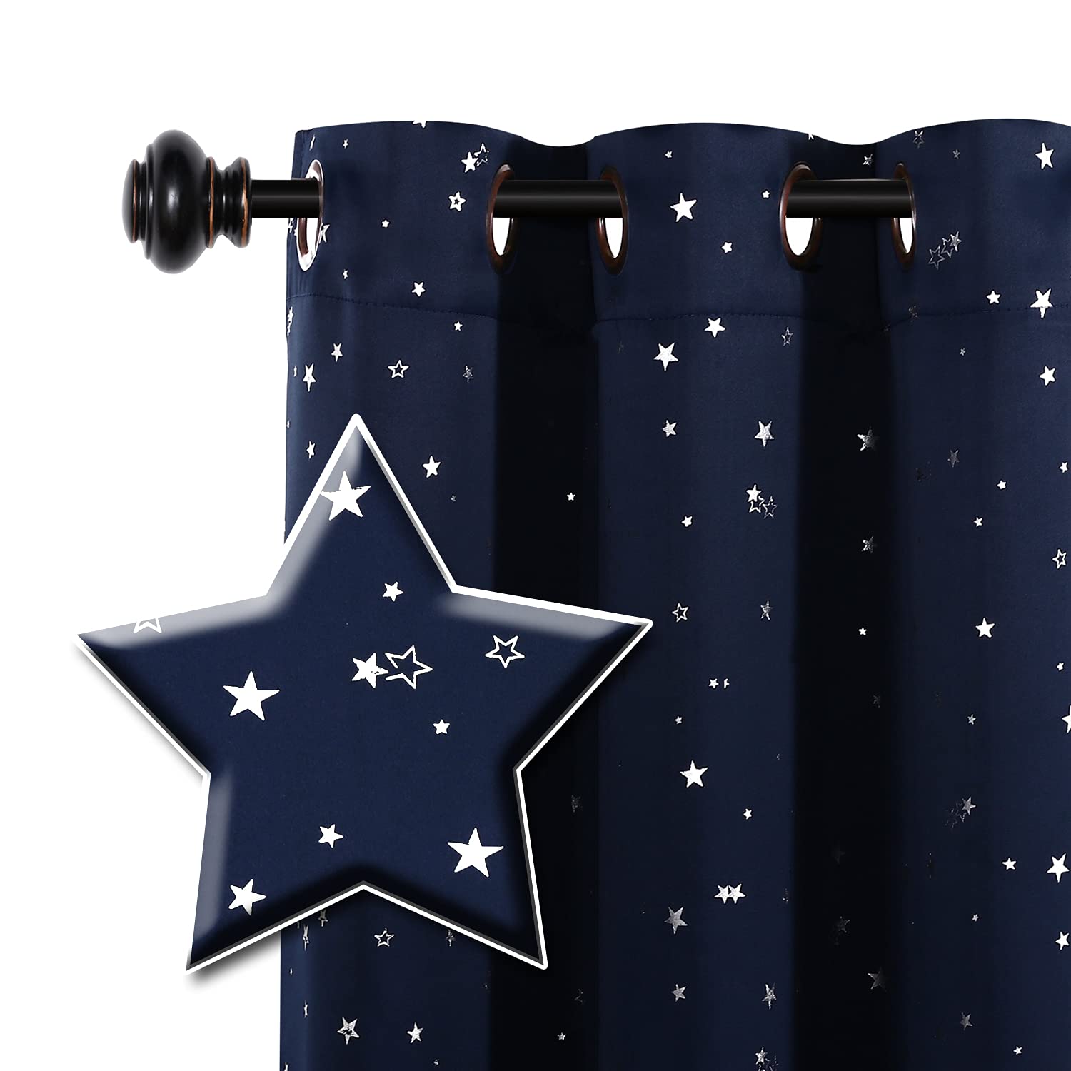 Photo 1 of H.VERSAILTEX Blackout Star Curtains for Kids Room Boys Girls Twinkle Silver Stars Thermal Insulated Cute Thick Soft Curtain Drapes, Grommet Top, 1 Panel, 52" W x 96" L, Navy
