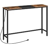 HOOBRO Narrow Console Table with Power Outlets, 44.9 Inches Sofa Table Slim | Behind Couch Table, Entryway Table with Display Shelf, for Living Room, Foyer, Hallway, Rustic Brown and Black BF114UXG01