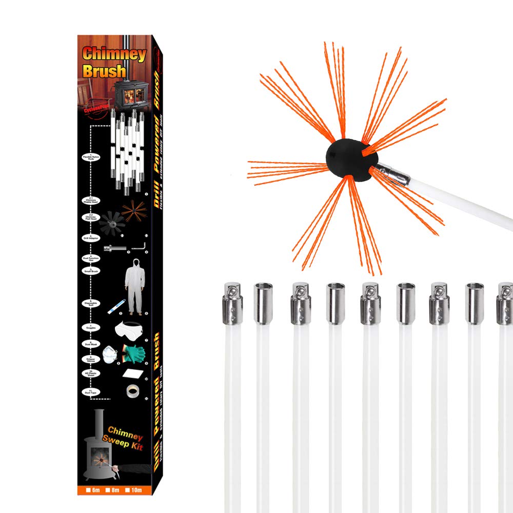 Chimney Brush Cleaning Sweeping Tool Kits with Nylon Flexible Rods (10