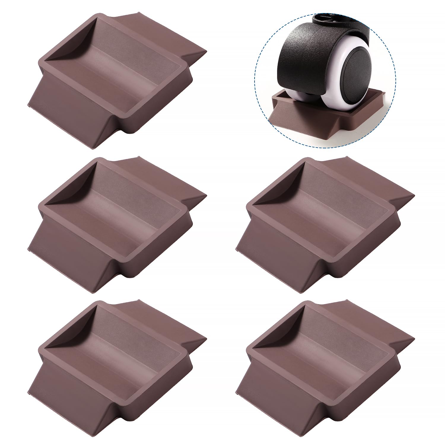 VooGenzek 5 PCS 3.5x6 cm Rubber Furniture Caster Pad, Furniture Caster Cups, Rubber Feet Protector Pads, Floor Protectors Bed Sofa Chair Leg Wheel Anti-Slip Pad, for Wheels of Furniture, Brown