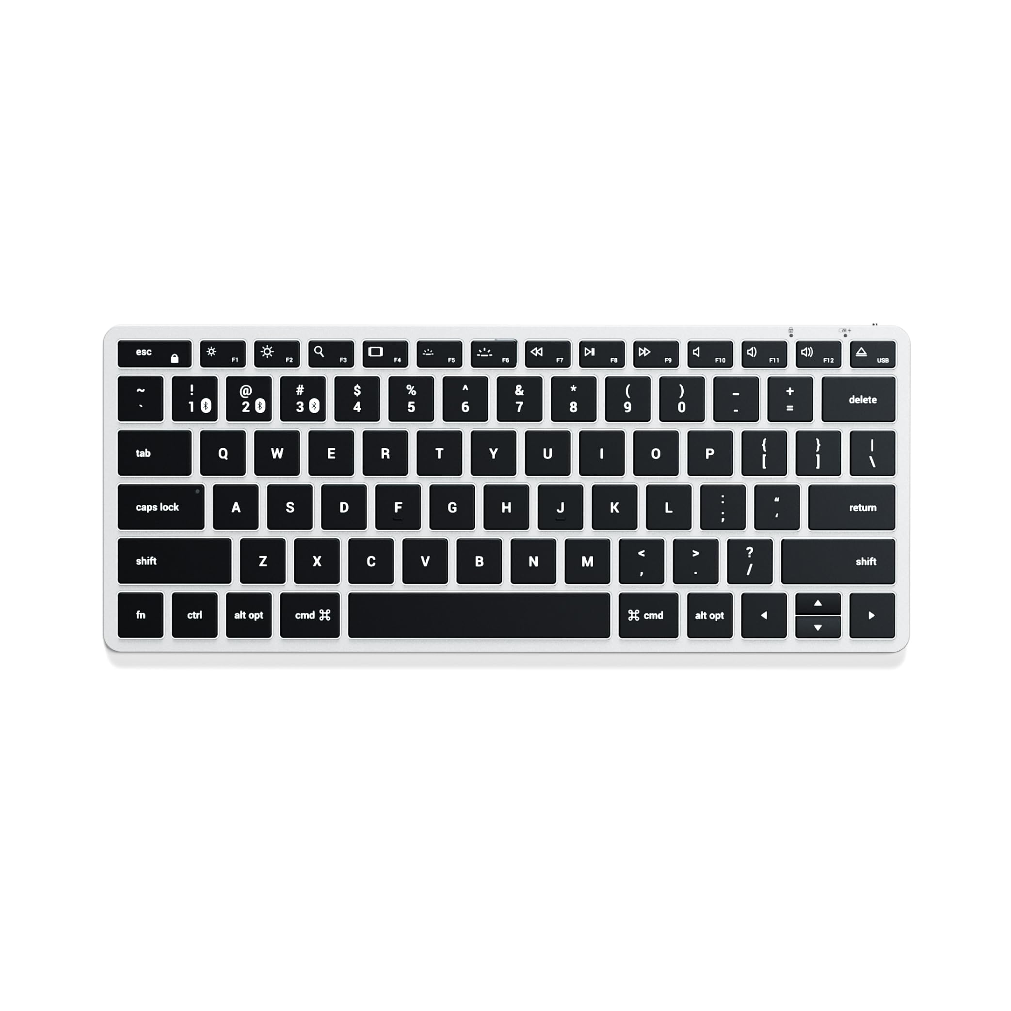 Satechi Slim X1 Bluetooth Wireless Keyboard, 𝗨𝗦 𝗤𝗪𝗘𝗥𝗧𝗬 𝗟𝗮𝘆𝗼𝘂𝘁, Backlit Multi-Device Design for MacBook Air & Pro M5 M4, Mac Mini, iPad Air & Pro M5 M4, iMac and more – Silver