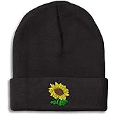 Speedy Pros Beanies for Men Plants Fringe Sunflower Embroidery Skull Cap Winter Hats for Women Acrylic One Size
