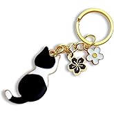 Agromusk Cute Cat Keychain, Enamel Flower Keyring Japanese Decor for Garden Cat Lovers, Kawaii Bag Charm With Sakura Flowers