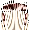 Luoyer 12 Pcs Archery Wooden Arrows with Feathers Handmade Targeting Arrows for Traditional Bow Recurve Bow Longbow for Adults 31inch