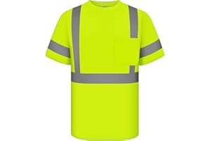TCCFCCT Hi Vis Shirts for Men Class 3 High Visibility Shirt with Short Sleeves, Reflective Safety Shirts for Men, Construction Work Shirts with Reflective Strips, Durable &Breathable, DC-Yellow XL