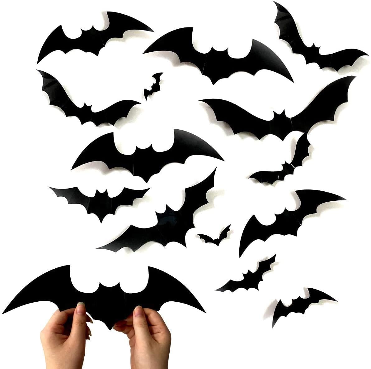 Window Treatments - 64Pcs 3D bat Stickers, Halloween Party Scary bat murals DIY Home Window Decoration, Removable bat Stickers for Indoor and Outdoor Halloween Wall Decorations