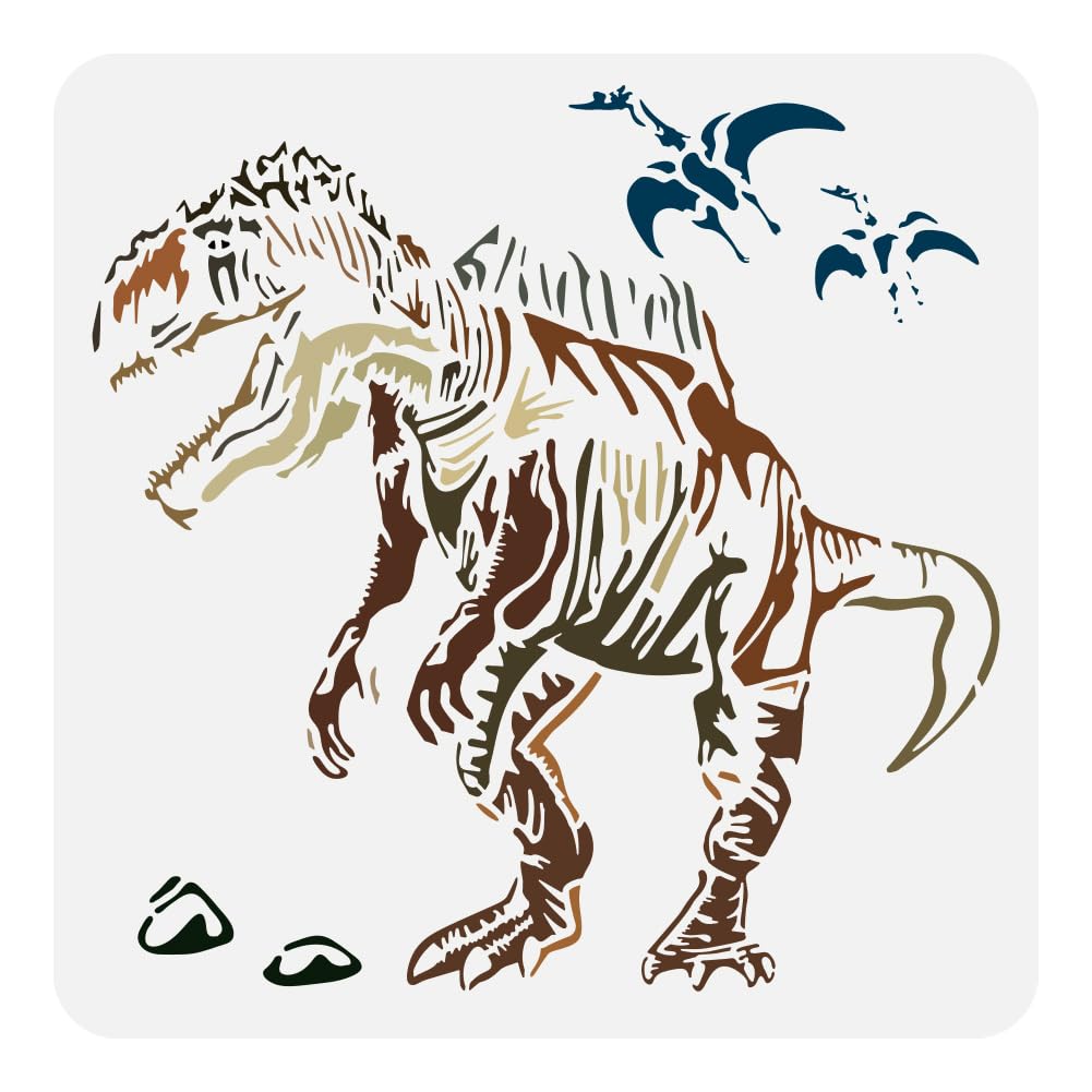FINGERINSPIRE Tyrannosaurus Rex Large Stencil 30x30cm PET Dinosaur Roar Painting Stencils Reusable Pterosaur Templates Dinosaur Theme Wall Decoration Templates for Furniture Canvas Wall Home Decor