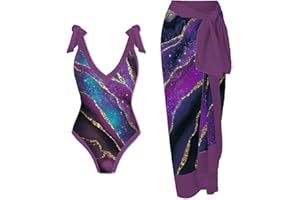 QACKNE 2 Piece Swimsuit for Women with Skirt Lace Up Sexy Bikini Sets High Waisted V Neck Tankini Floral Beach Bathing Suit