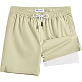 maamgic Mens Swim Trunks with Compression Liner Bathing Suit 7 inch Swim Shorts Swimwear Swimsuit Quick Dry Zipper Pockets