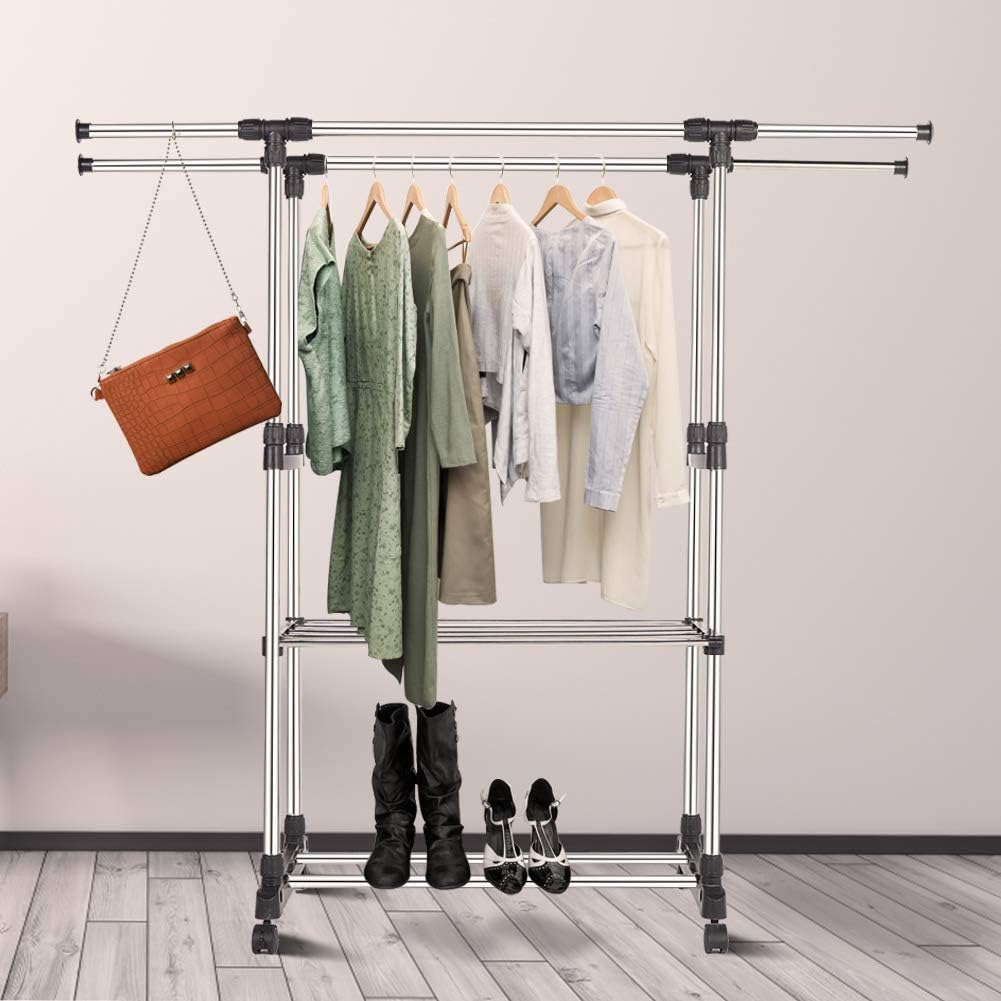 Double Beauty D.B Adjustable Clothes Rail with 3 Shoe Racks, Clothes