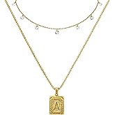 Nododugs Layered Necklace for Women 18K Gold Plated Stainless Steel Rhinestone Choker Square Letter Pendant Necklace Initial Necklaces Trendy Simple Jewelry for Daily Wear Gifts