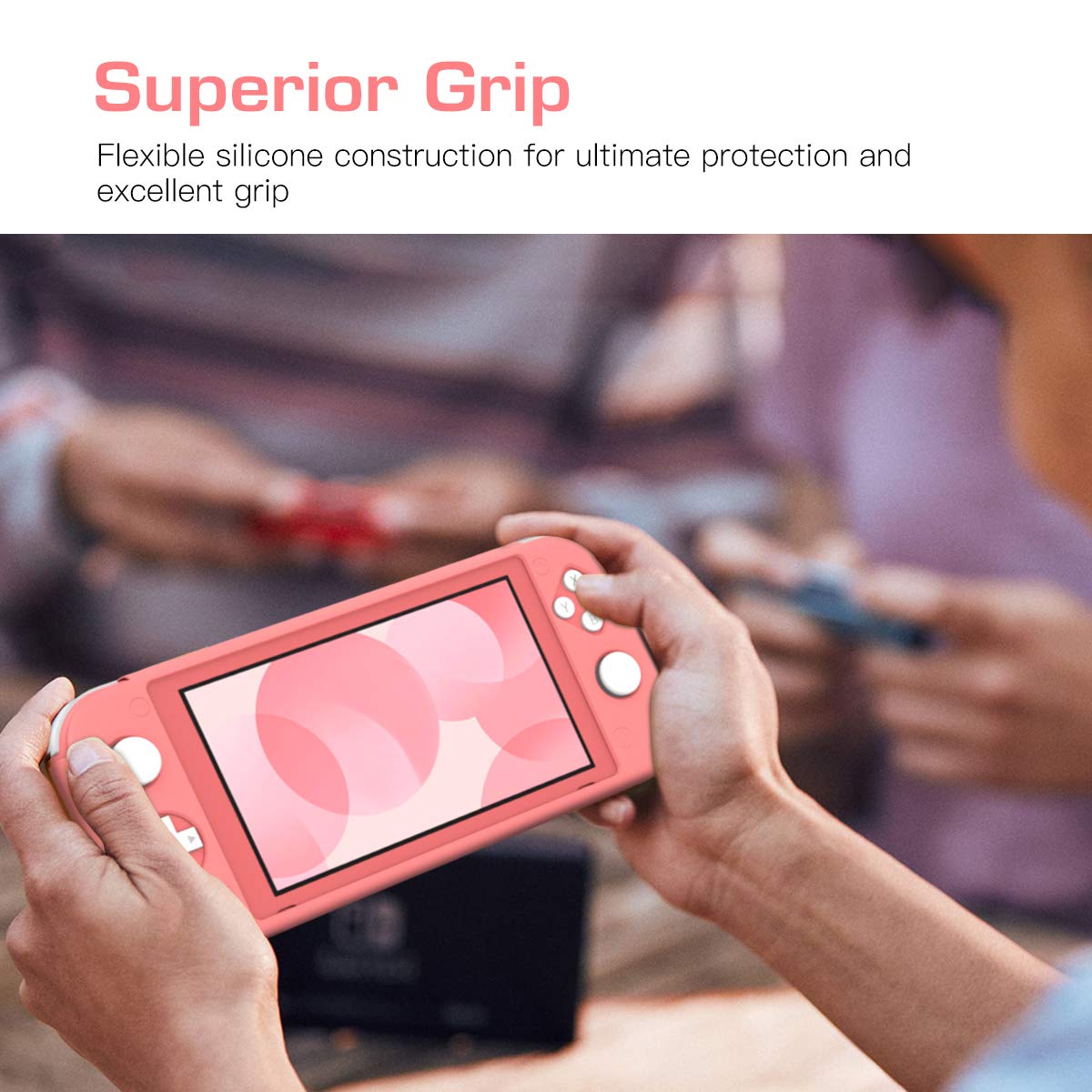 MoKo Case Compatible with Nintendo Switch Lite, Silicone Protective Rubber Cover, Shock-Absorption Anti-Scratch Non-Slip Case Compatible with Nintendo Switch Lite Console, Coral Pink
