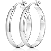 LOUMILEO 4mm Wide Large Silver Hoop Earrings Lightweight 925 Sterling Silver Hoop Earrings for Women Hypoallergenic Big Thin Hoops Earring for Women 30/40/50/60/70MM