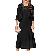 GRACE KARIN Mother of The Bride Dress - Wedding Guest Formal Evening Dress - Lace Sequins Midi Dress with Jacket