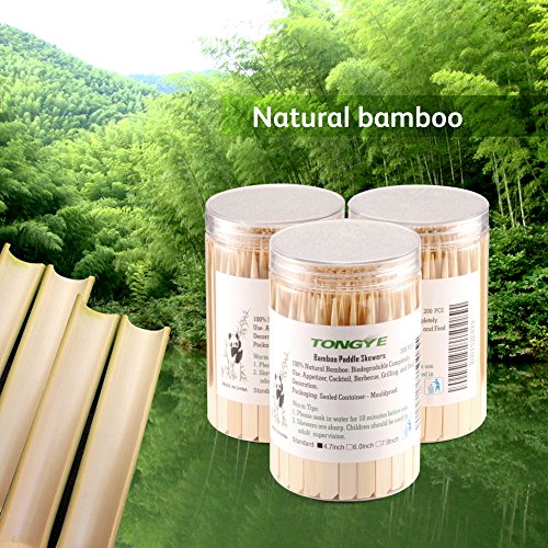 Bamboo Paddle Skewers 4.7 Inch with Clear Cylinder, Premium Cocktail Picks, Barbecue Stick. Decoration for Party Food, Appetizer, Dessert, Fruit, Sausage, Burger, Prawn, Kebab. (200PCS Natural Color)