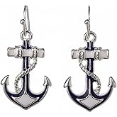 DianaL Boutique Beautiful Silvertone Nautical Anchor Earrings Enameled Gift Boxed Fashion Jewelry