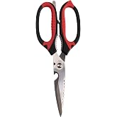 Joyce Chen Deluxe Multi-Purpose Kitchen Shears, 9-Inch Heavy-Duty Japanese Stainless Steel Scissors, Take-Apart Design, Built-In Bottle Opener, Nut Cracker &amp; Fish Scaler, Red/Black Handles