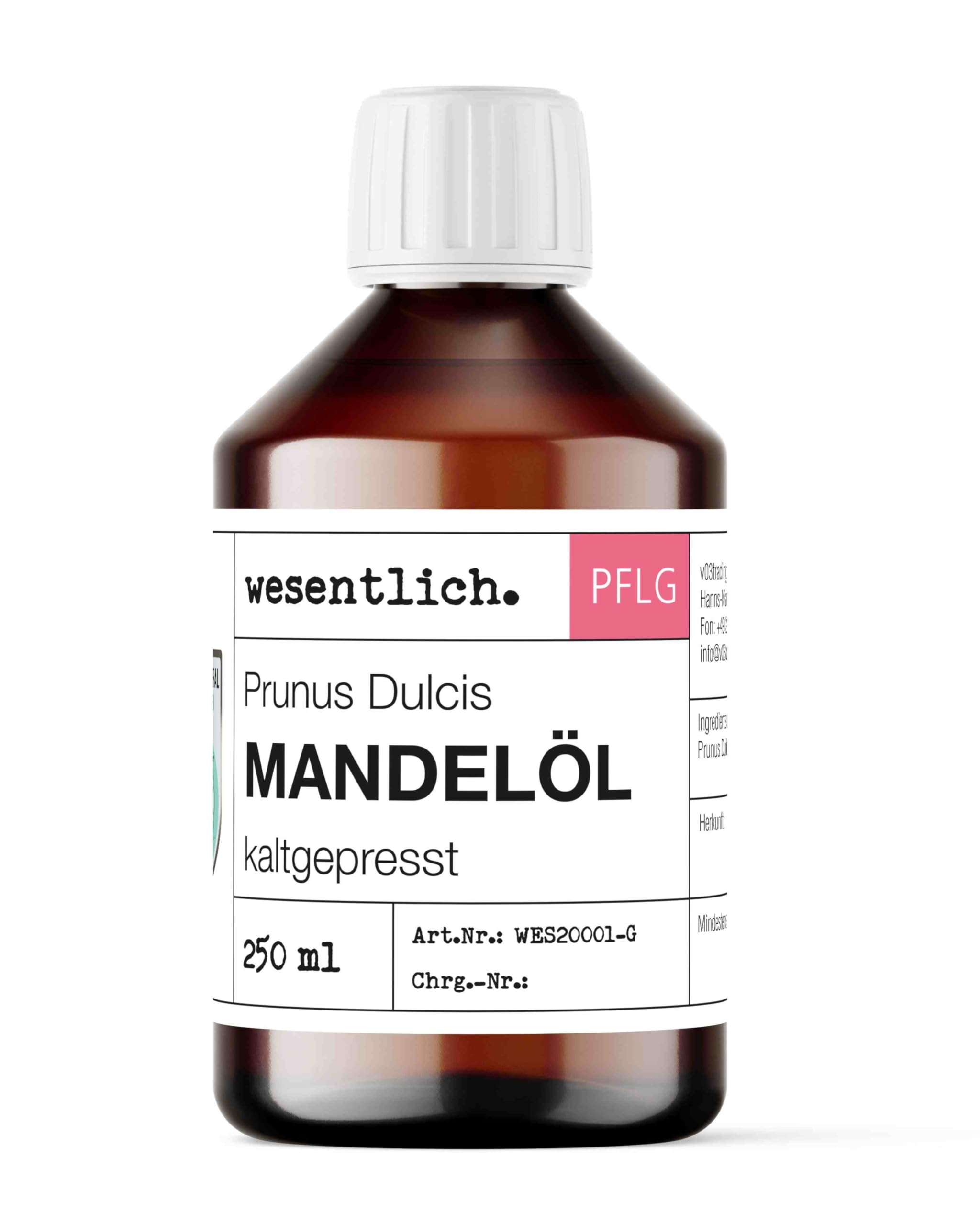 wesentlich. Almond Oil Cold Pressed 250 ml - 100% Pure Almond Oil (Prunus Dulcis) - Fine Oil for Care of Skin and Hair - Perfect Massage Oil