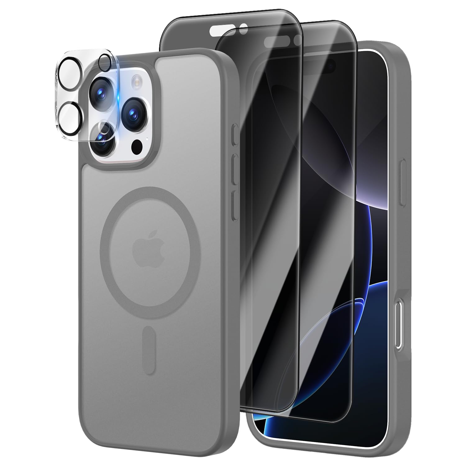 Photo 1 of [4 in 1] Magnetic for iPhone 16 Pro Case, 2 Pics Privacy Screen Protectors and 1 Pic Camera Protector, Fit for MagSafe, Military Shockproof Translucent Matte Slim 16 Pro Phone Case 6.3", Gray