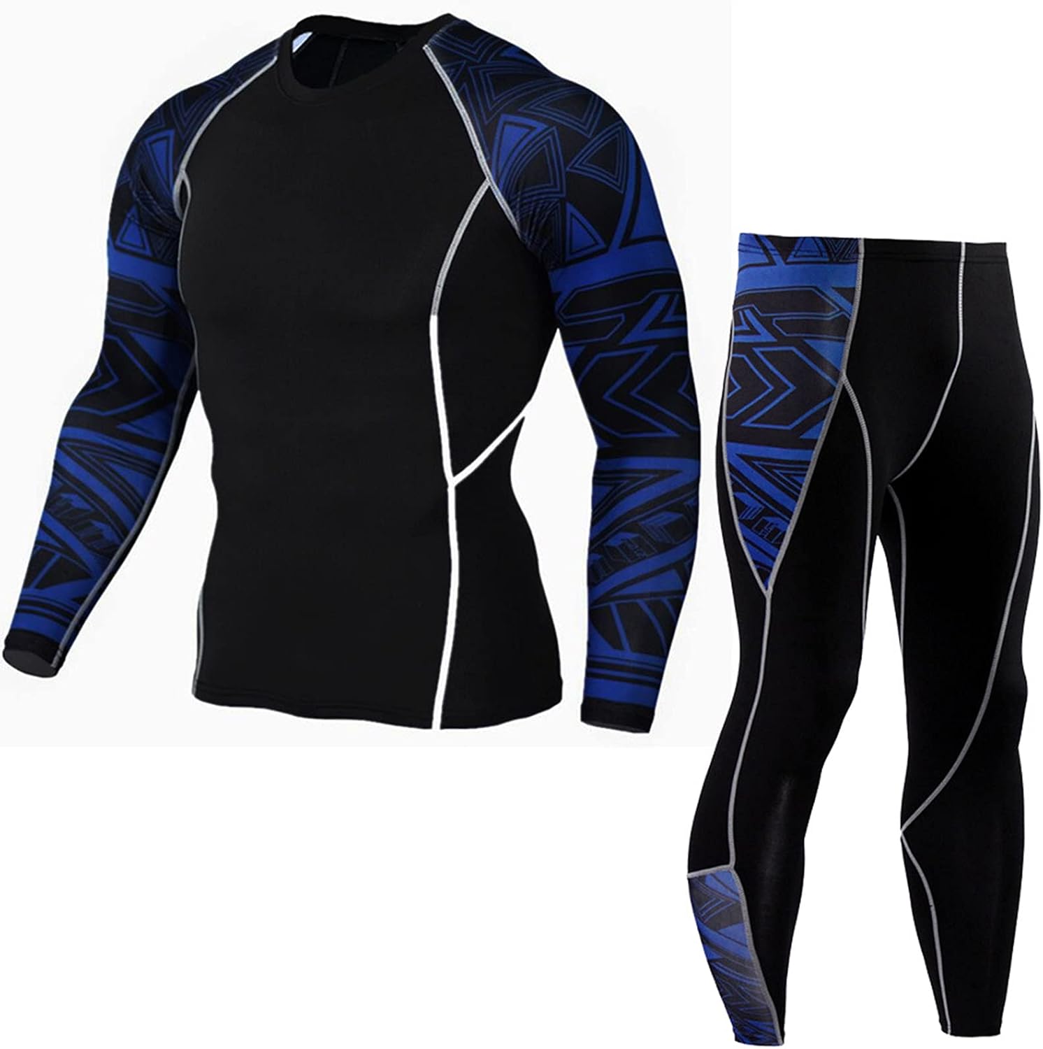 Ensemble Sport Compression Homme - 5 Pièces (Veste, Manches, Short, Leggings) - Respirant, Protection UV