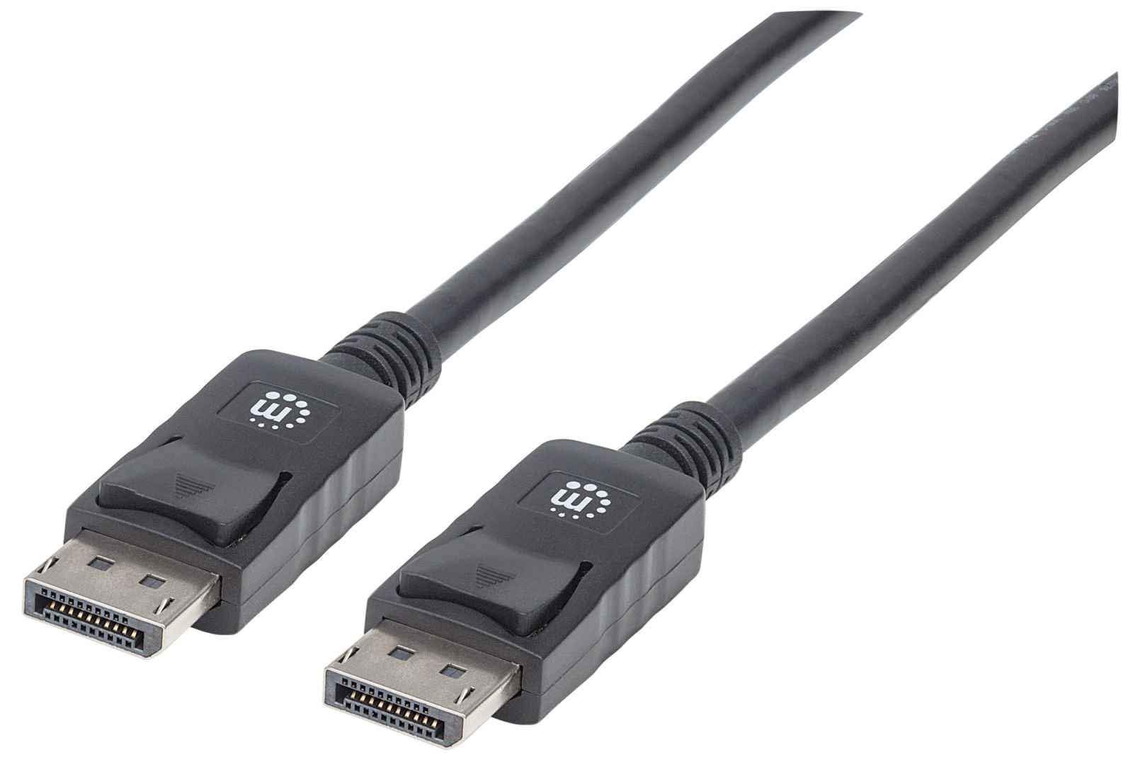 Manhattan DisplayPort 1.2 Cable, 4K@60hz, 2m, Male to Male, With Latches, Fully Shielded, Black, Lifetime Warranty, Polybag