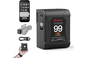 Moman V Mount Battery, Power 99 Pro V-Lock Portable Battery 99Wh/6875mAh with D-TAP/USB-C/A Output, Premier OLED with Time Display for BMPCC Camcorder, Mini-Batteries-V-Mount-Blackmagic