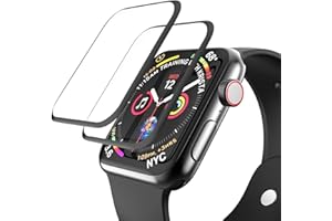 EWUONU [2 Pack Tempered Glass Screen Protector for Apple Watch 44mm SE 3/SE 2/ Series 6//5/4, 3D Full Coverage [Easy Installation Frame] Waterproof Bubble-Free HD Clear Film for iWatch 44mm