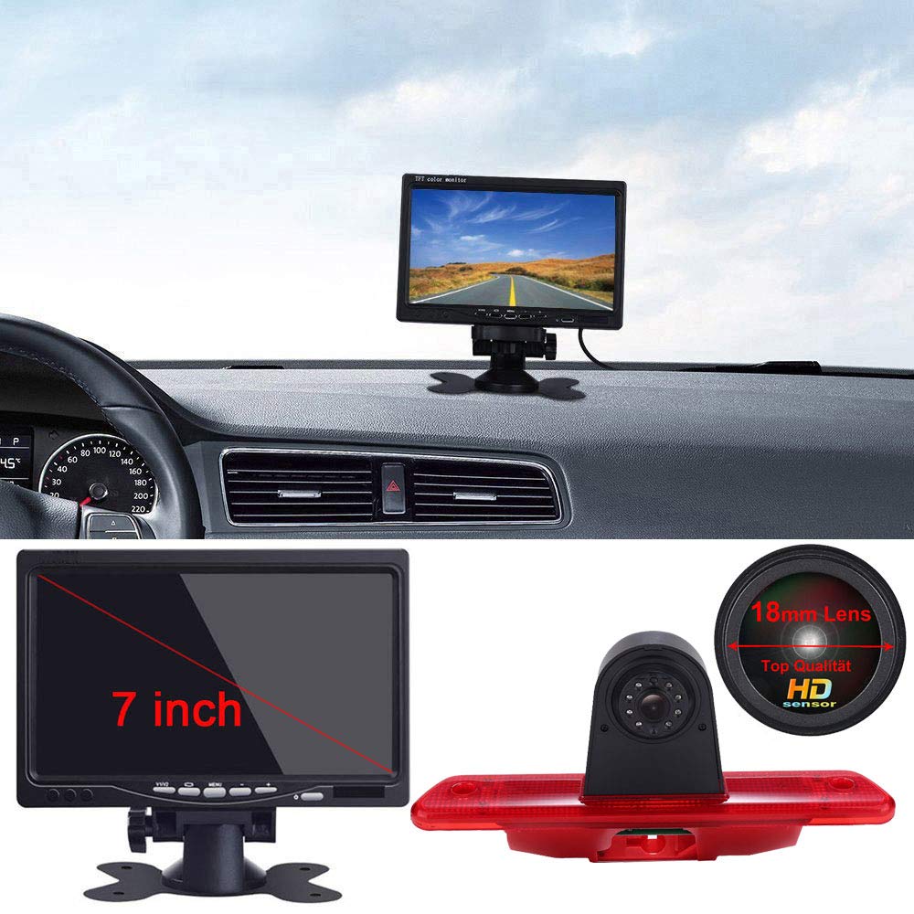 〔18mm Lens Camera + 7'' TFT LCD Monitor〕Car HD waterproof 3rd Brake Light Reverse Camera Kit for Peugeot Expert/Fiat Scudo/Citroen Jumpy 2007 – 2016 third stop light