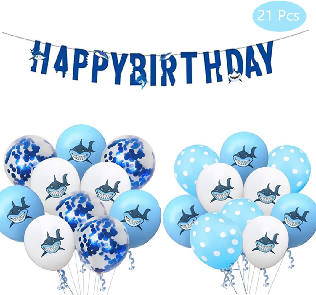 Xunlong Baby 1st Birthday Decorations One Highchair Banner Baby Girl Happy Birthday Banner with Pink, White, Silver Balloons Best Gifts for Kids Party (Shark)