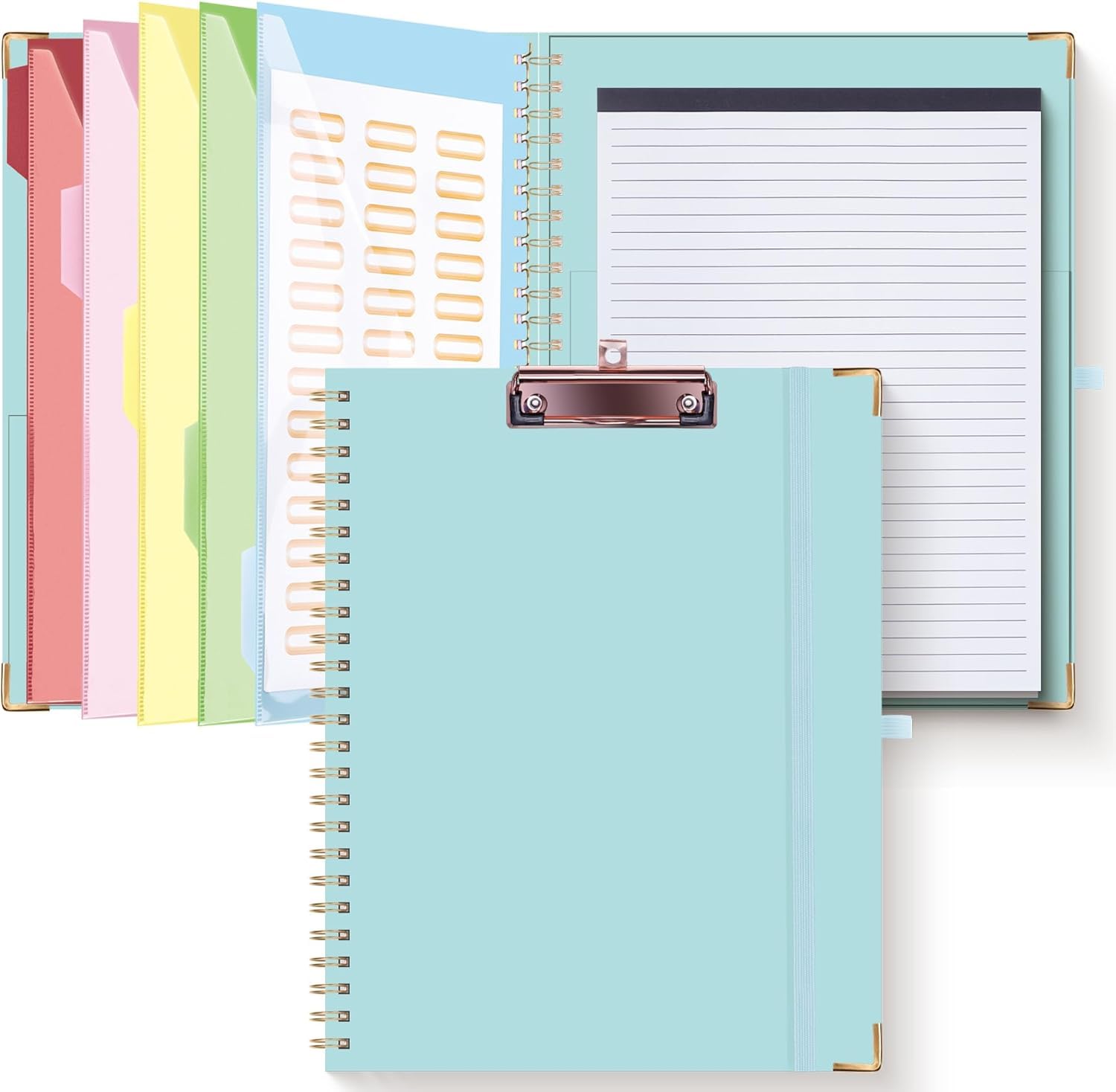 HAUTOCO Clipboard Folder with Replaceable Lined Notepad, Spiral Clipboard A4 with 5 Folder Dividers Storage Pockets, Nurse Pad Portfolio Organiser A4 Folio Clip Board for Office School, Blue — image 1