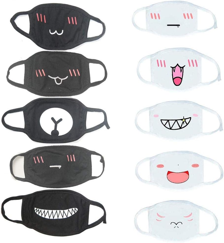 10 PCS Mouth-Muffle Unisex Cartoon Cute Face Mask Anti-dust Mask (5 White +5 Black)